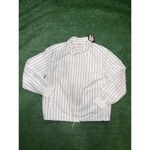 DSG White Pinstriped Coach Jacket Men's Size Small Button Front Pockets NWT